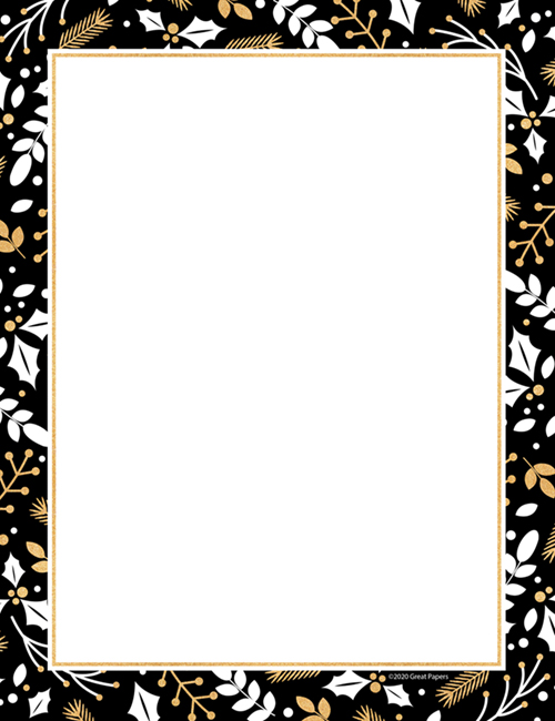 Merry Gold and Black Holiday with Holly and Berries Letterhead 80 CT