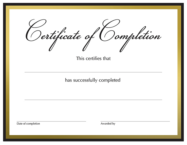 Black  & Gold  Foil Completion Certificate 15 CT