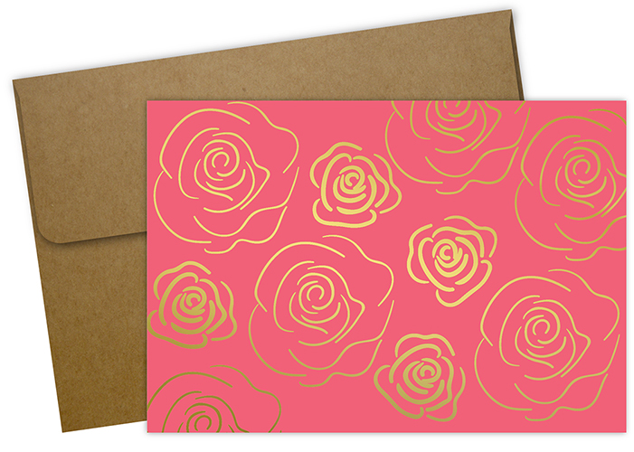 Gold Roses Foil Notecard, 50 CT