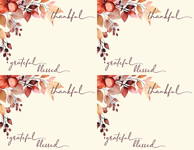 Thankful, Grateful, Blessed, 4 UP Postcard, 40 CT
