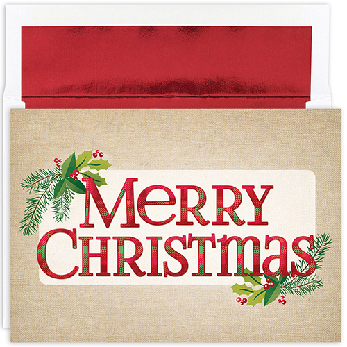 Plaid Chrismtas Greetings Holiday Card 18CT