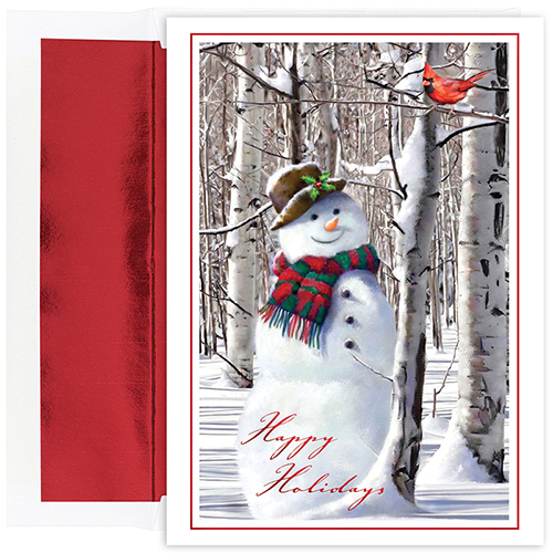 Snowman Cardinal Holiday Card 18CT