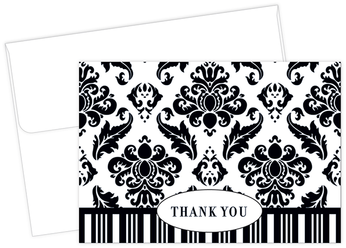 Black & White Damask Thank You 50CT