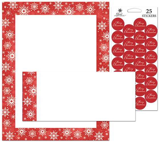 Snowy Flakes Red and White Snowflakes Stationery Kit 25CT