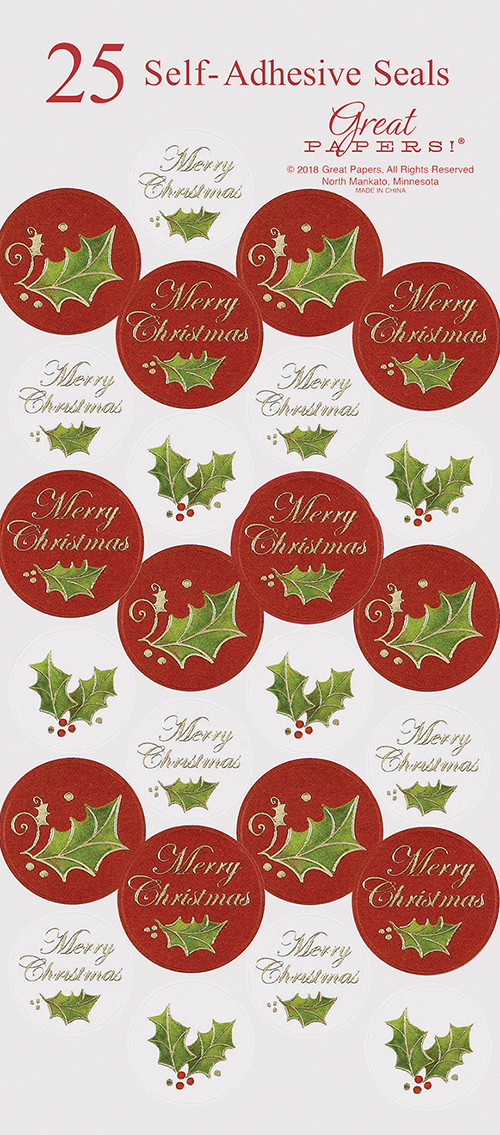 Christmas Holly Foil Seals 25CT