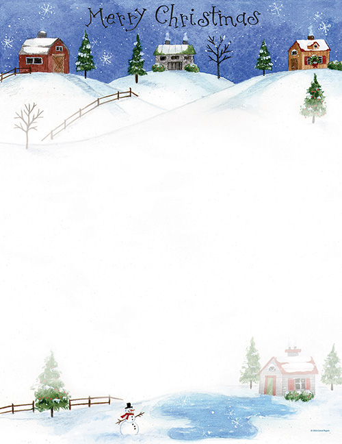 Folk Art Village, Merry Christmas, Snow  Letterhead 80CT