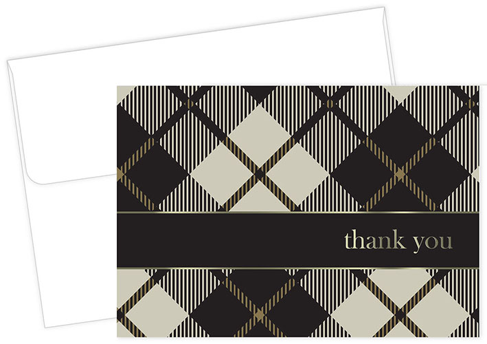 Black Plaid Thank You Notecard 24CT