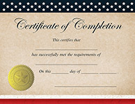 Patriotic Completion Certificate 25CT