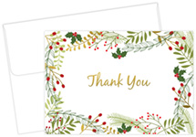 Merry Twigs Holly Gold Foil Thank You Notecard 50 CT