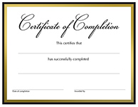 Black  & Gold  Foil Completion Certificate 15 CT